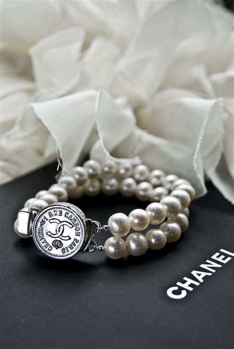 chanel bracelet silver|Chanel pearl bracelet with logo.